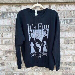 Disney Villains Sweatshirt Large Jerzees “It’s Fun Being Bad” Black Crewneck